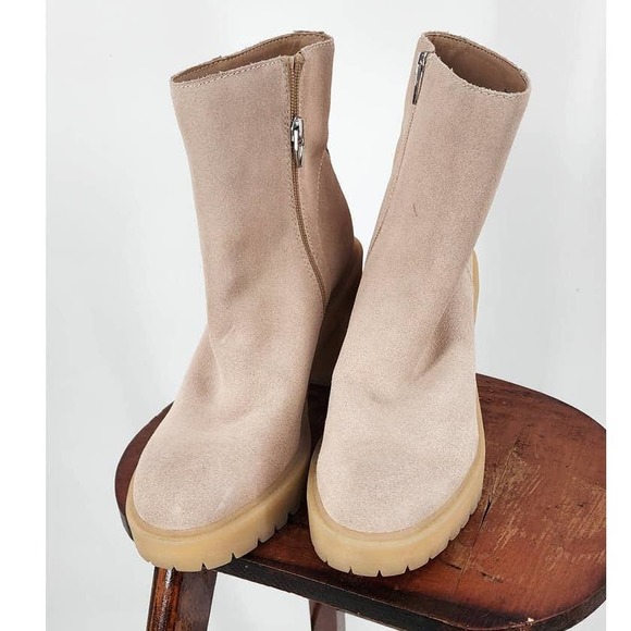 NEW Dolce Vita Gum Sole Tan Platform Moto Side Zip Suede Ankle Boots Size 9 - Picture 3 of 9